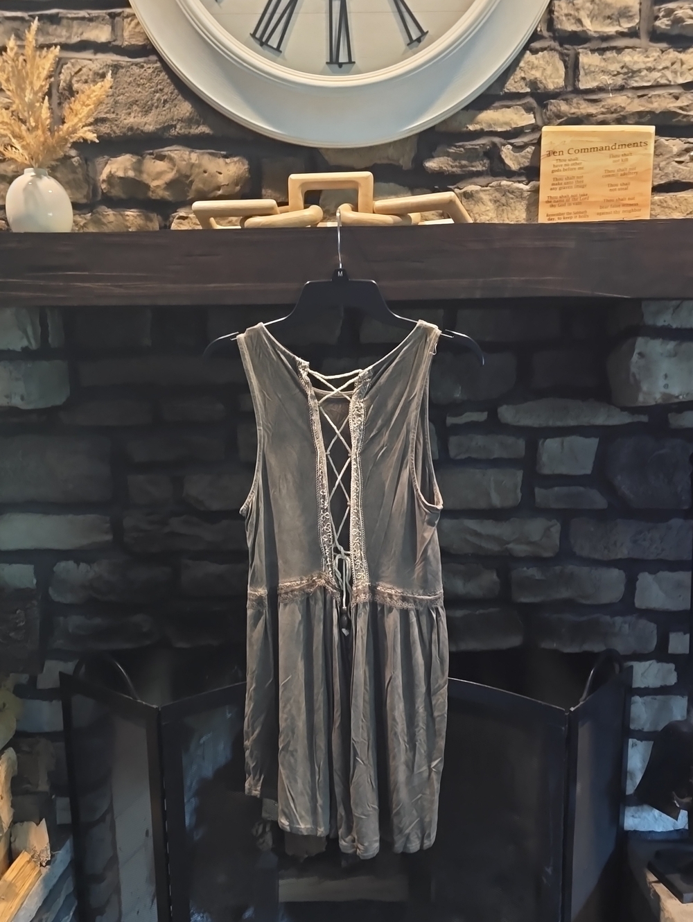 POL Lace-Up Back Midi Dress in Olive Gray